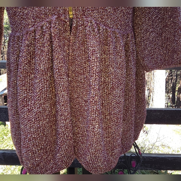 Zara Metallic Pink/Plum Silver Metalic Knit Zip Front Top SzL - Picture 7 of 12